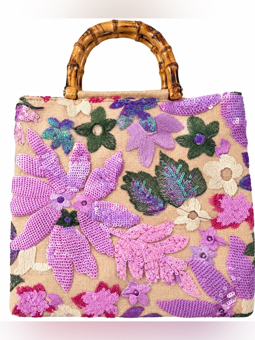 Floral Sequin Embroidered Tote Bag